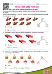 Subtraction Word Problems One Digit Number